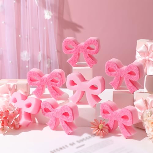 Pink Bow Dish Sponge Set - Dual-Sided Kitchen Cleaning Sponges, 12 Pack, Classic Bow / Pink