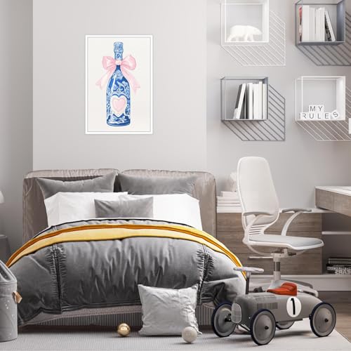 Funky Pink Bow Champagne Bottle Canvas Art - 8x12in Unframed