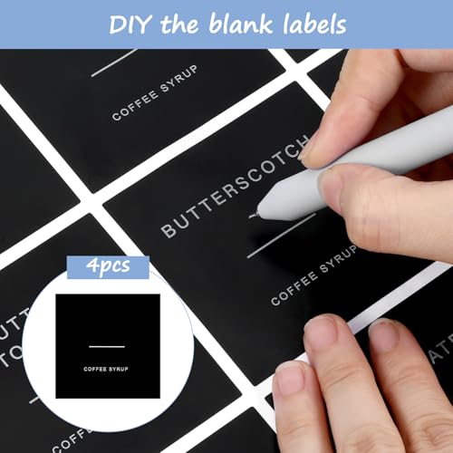 72-Piece Coffee Syrup Labels - Black Stickers for Bottles & Dispensers