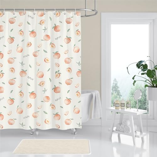 Peach Shower Curtain - Cute 72x72 Inch Waterproof Polyester