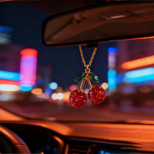 GZQCI 2-Pack Bling Red Cherry Car Mirror Charm Rearview Pendant