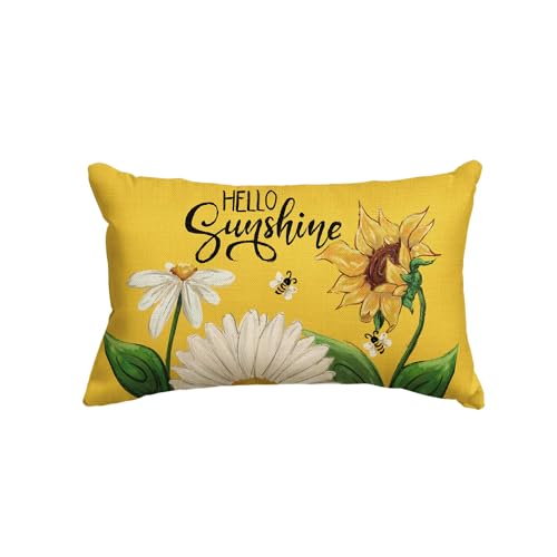 Hello Sunshine Daisy Sunflower Throw Pillow Cover - 12x20 Inch