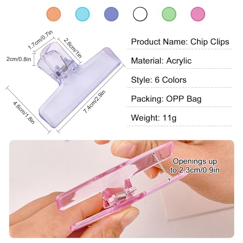 6 Pack Clear Acrylic Chip Clips for Food Storage & Organization