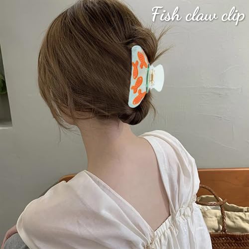Clear Acetate Fish Hair Claw Clip with Rhinestones, Medium Non-Slip