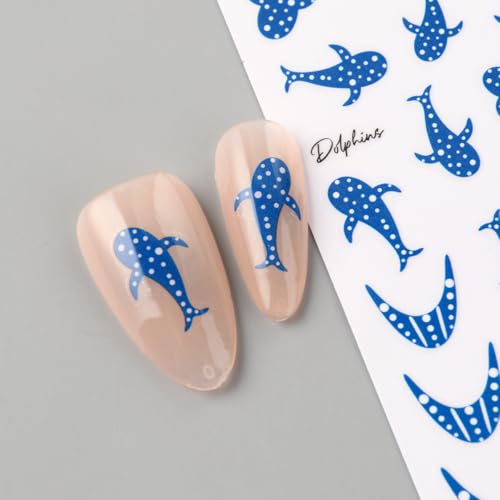Blue Whale Nail Stickers 4-Sheet Self-Adhesive Ocean Nail Decals