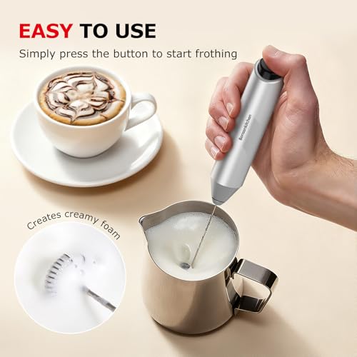 Bonsenkitchen Compact Silver Milk Frother with Stand - Battery Operated