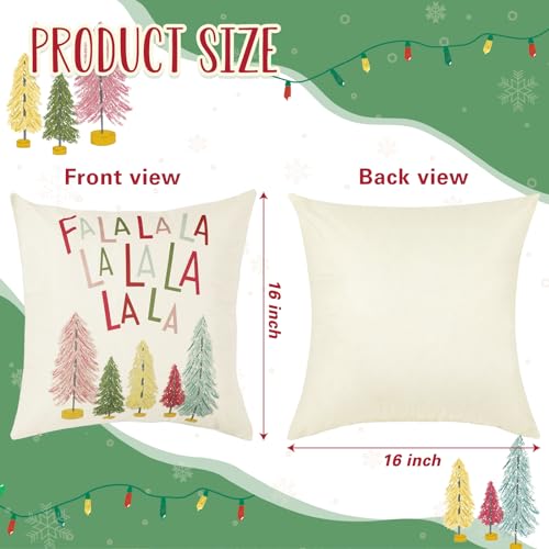 Colorful Christmas Pillow Covers Set of 4 - 16x16 Inch Holiday Decor