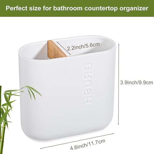 Rejomiik White Toothbrush Holder, Bamboo & Plastic Bathroom Organizer