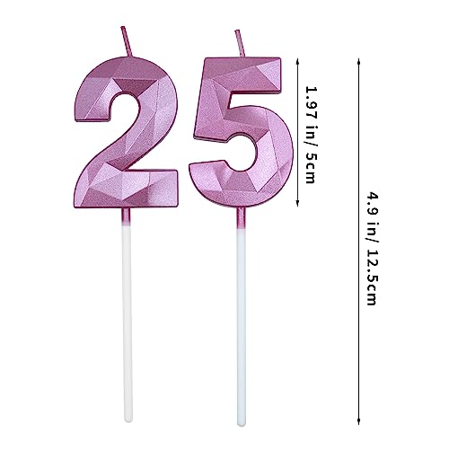 Pink 3D Diamond Birthday Candles Set for 25th & 52nd Celebrations
