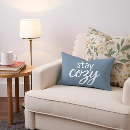 HERHOME 12x20 Inch Dusty Blue Decorative Throw Pillow Cover — Cozy Farmhouse Style