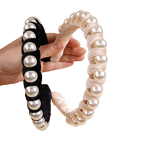 Wiwpar Pearl Velvet Headband Elegant White Hair Hoop for Women