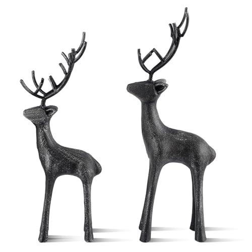 Cast Iron Christmas Deer Figurines Set - Holiday Decor for Home & Office