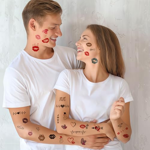 HIFANMM 12 Sheets Valentine's Day Temporary Tattoos Heart and Lip Designs