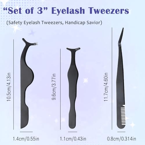Tormen 3-Piece Eyelash Tweezers Set Stainless Steel Lash Applicator Tool