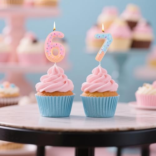 Ice Cream Donut Birthday Candles Set - Numbers 6 & 7