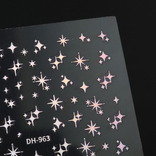 Glitter Star Nail Stickers 6-Sheet 3D Self-Adhesive Decals