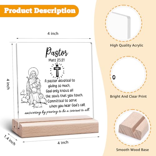 Pastor Appreciation Gift - Clear Acrylic Desk Sign with Stand
