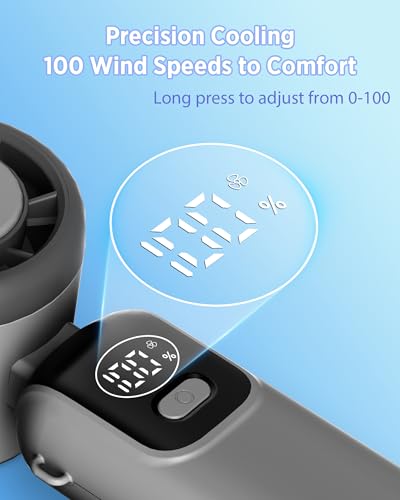 COZOME Dark Portable Handheld Fan, 100 Speeds Mini Fan with LED Display, 12H Cooling & 3000mAh Battery
