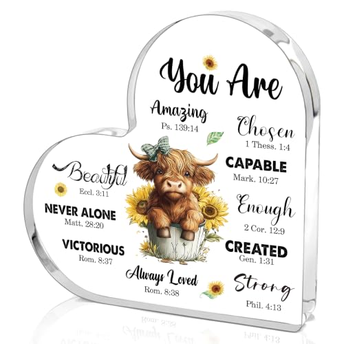 Christian Highland Cow Inspirational Desk Sign - Religious Motivational Acrylic Plaque for Home & Office