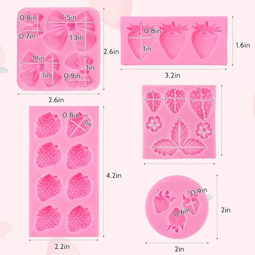5-Piece Strawberry & Bow Silicone Fondant Molds for Cake Decorating
