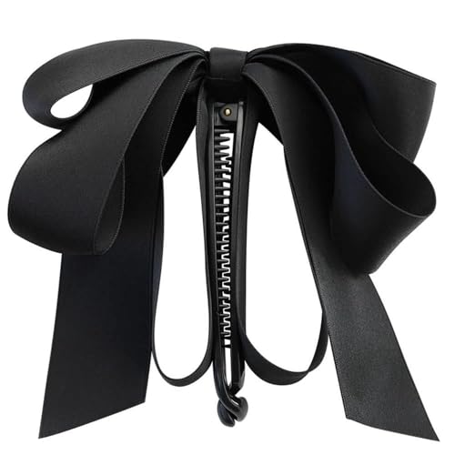 Black Satin Ribbon Bowknot Banana Clip Vertical Ponytail Holder