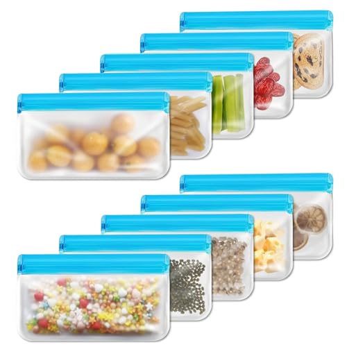 10 Pack Reusable Snack Bags - BPA-Free PEVA Food Storage