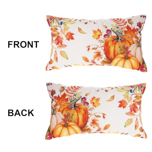 Fall Pumpkin Maple Leaf Lumbar Pillow Cover 12x20 Inch Thanksgiving