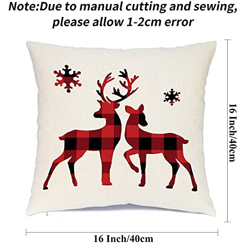 Red Christmas Pillow Covers Set of 4 16x16 Inches Farmhouse Buffalo Plaid Truck Decor