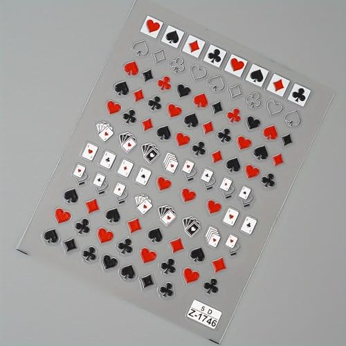 Poker Nail Stickers Self-Adhesive Playing Cards Art Decals Vegas Theme