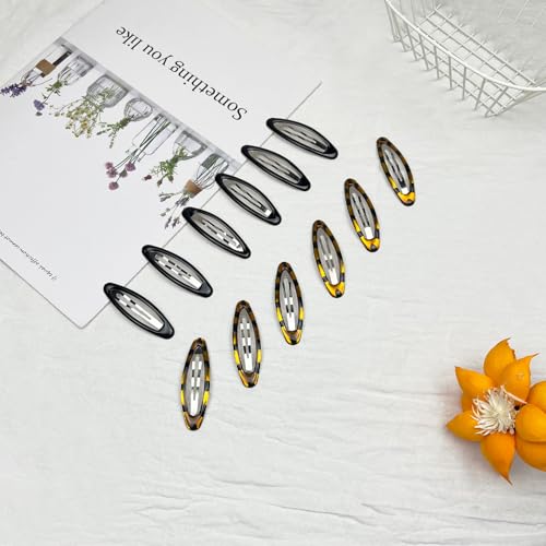 Zoolinn 12-Pack Oval Hair Barrettes - 2.75 Inch Tortoise & Black Metal Snap Clips