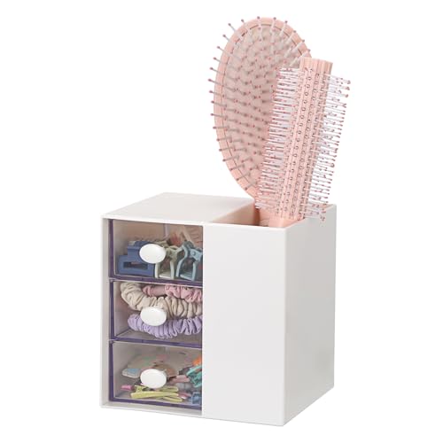 GUSHBIN 3-Layer Hair Accessories Organizer with Hair Brush Holder, White