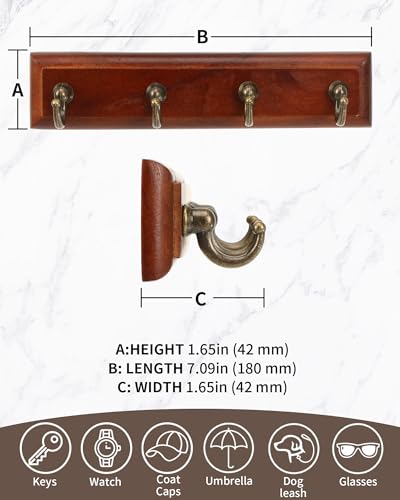 CypherX Brown Key Holder Wall Mount with 4 Hooks - Easy Removal & No Damage