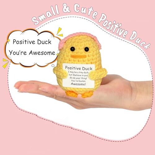 Handmade Crochet Duck with Encouragement Card - Mini Wool Knit Desk Decor