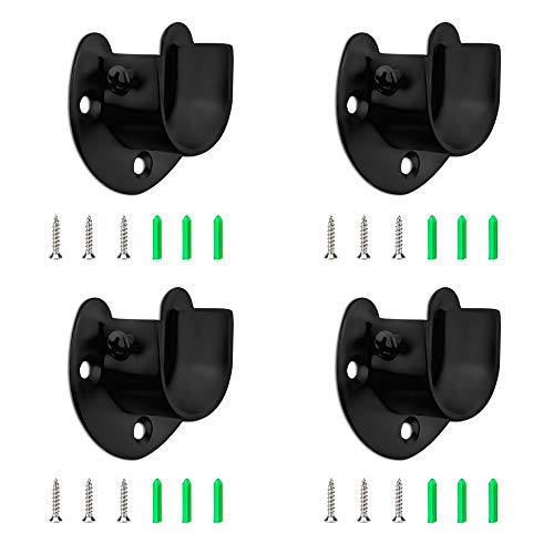 BornFeel Heavy Duty Black Closet Rod Brackets, 1-1/4 Inch U-Shaped Flange, 4pcs