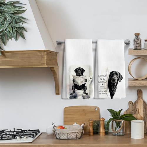 Funny Black Labrador Hand Towels Set of 2 - 16x24 Inches