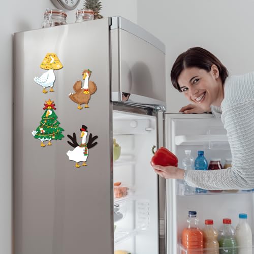 Christmas Goose Magnet Set - 15 Fun Fridge Decor Magnets with Outfits