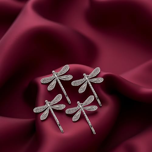 Silver Dragonfly Hair Clips Set of 4 Retro Antique Hair Barrettes