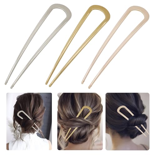Large U-Shaped Metal Hair Pins Set - 3 Pack French Hair Forks for Buns