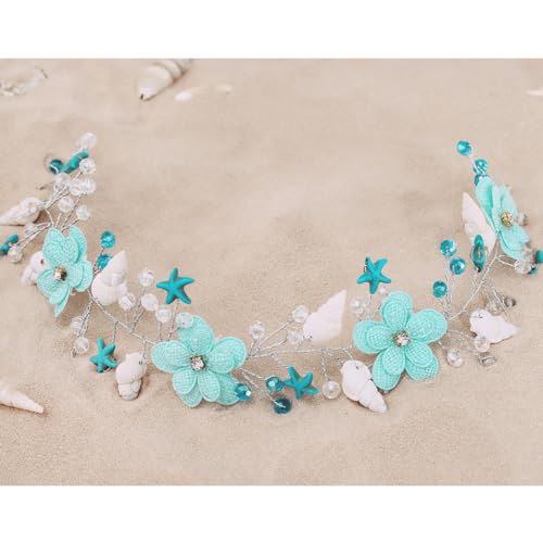 Campsis Blue Shell & Starfish Flower Girl Headband Bridal Hair Piece