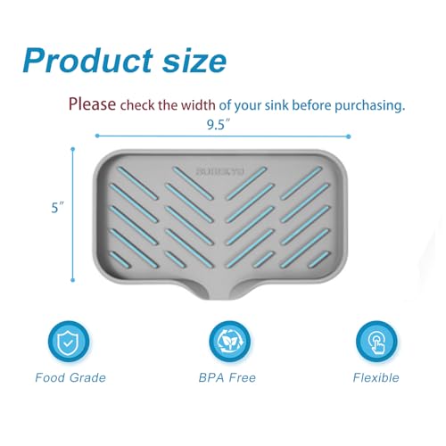 SUBEKYU Silicone Kitchen Sink Soap Tray, Self-Draining Sponge Holder - Gray
