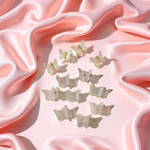 Dwuww Mini Butterfly Hair Claw Clips - White Transparent 10-Pack