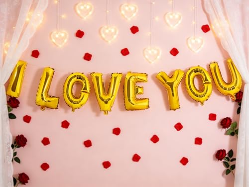 I Love You Foil Balloons - 16 Inch Gold Mylar Set for Celebrations