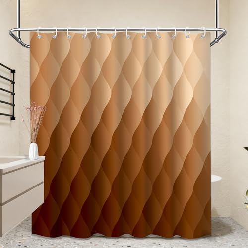 Brown Ombre Shower Curtain 70" x 72" - Waterproof Fabric with Geometric Design