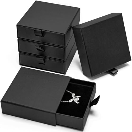 Mirgrmle Drawer Jewelry Gift Box Set - Black 5 Pack 3.5x3.5x1.18 inch Small Storage Boxes for Necklaces Earrings Rings Bracelets (Variation: Drawer Box-Black-5PACK 1)