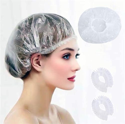 MISSJOJIAY 100 PCS Disposable Shower Caps Thickened Waterproof Plastic Hair Bath Caps 20.5"