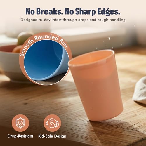 Bright 6 Pack Kids Reusable 8oz Plastic Cups - Unbreakable, Toddler Friendly