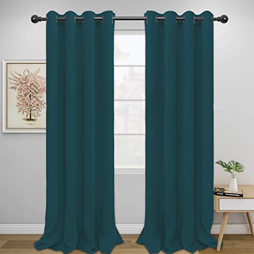 Easy-Going Peacock Blue Thermal Blackout Curtains, 2 Panels 52x108