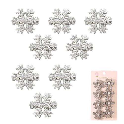 8-Piece Snowflake Hair Clips - Sparkly Rhinestone Winter Hair Pins