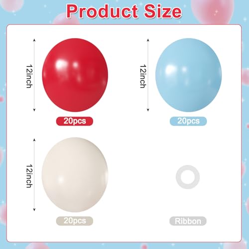 Red White and Blue Balloon Arch Kit - 60 Pack for Cherry Theme Parties