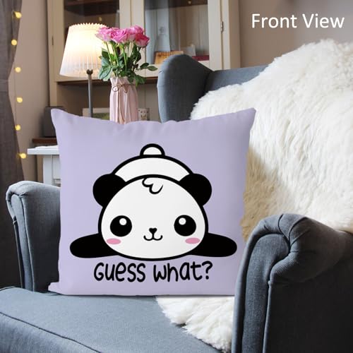 Purple Cute Panda Reversible Throw Pillow Cover - 18x18 Inch